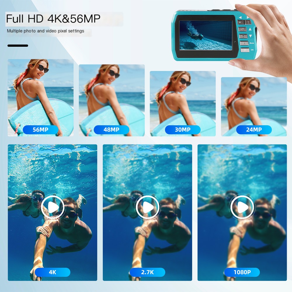 4K Digital Camera with Dual LCD Screens and Waterproof